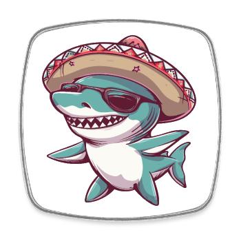 Hai Comic Lustig Sombrero - Viereckiger Kühlschrankmagnet - Weiß - Vorne