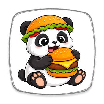 Süßer Panda Cartoon Burger Fast Food Essen - Viereckiger Kühlschrankmagnet - Weiß - Vorne