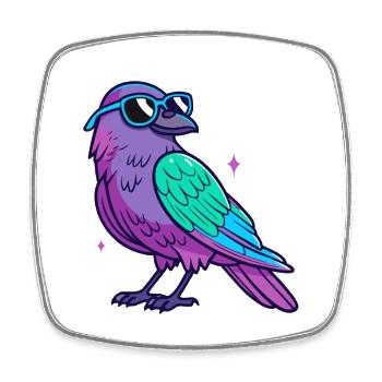Lila Vogel Neonblaue Brille - Viereckiger Kühlschrankmagnet - Weiß - Vorne