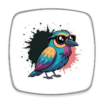 Farbenfroher Vogel-Cartoon mit Brille - Viereckiger Kühlschrankmagnet - Weiß - Vorne