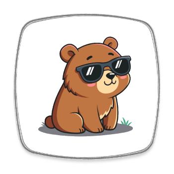 Süßer Teddybär Cartoon Schwarze Brille - Viereckiger Kühlschrankmagnet - Weiß - Vorne