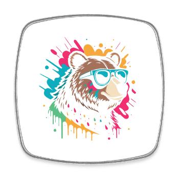 Pop-Art-Bär, buntes Glitzern - Viereckiger Kühlschrankmagnet - Weiß - Vorne