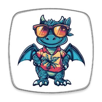 Drache Comic Urlaub - Viereckiger Kühlschrankmagnet - Weiß - Vorne