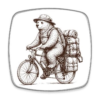 Motif de l’ours cool sur vélo en plein air - Magnet carré - blanc - Devant