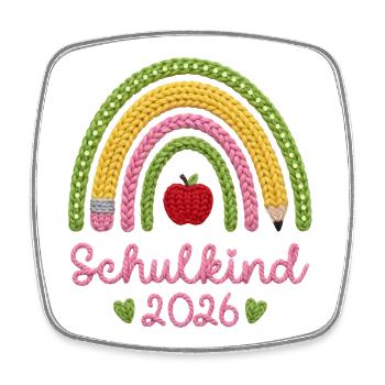 Schulkind 2026 Regenbogen - Viereckiger Kühlschrankmagnet - Weiß - Vorne