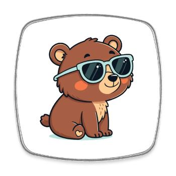 Cool Teddy Bear Blue Glasses - Square fridge magnet - white - Front