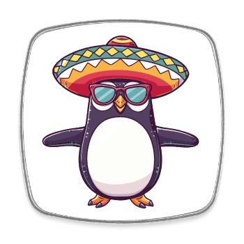Pinguin Comic Lustig Sombrero - Viereckiger Kühlschrankmagnet - Weiß - Vorne