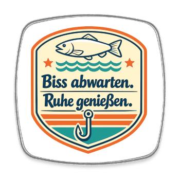 Fisch, Anker: Geduld genießen - Viereckiger Kühlschrankmagnet - Weiß - Vorne