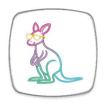 Kangourou Néon Arc-en-Ciel Line Art - Magnet carré - blanc - Devant