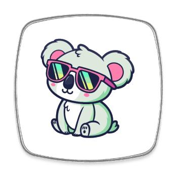 Koala Kawaii Seated Pink Glasses - Square fridge magnet - white - Front
