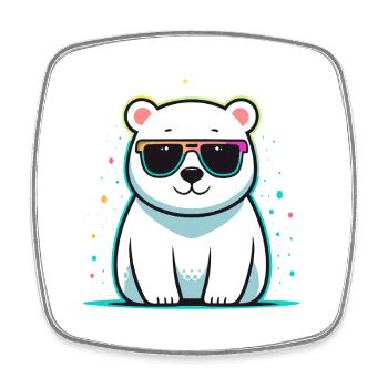 Polar Bear Shiny Glasses - Square fridge magnet - white - Front