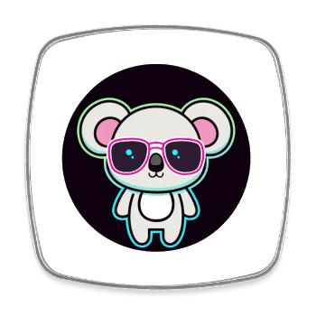 Koala Kawaii Neon and Pink Glasses - Square fridge magnet - white - Front