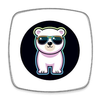 Pastel white neon bear sunglasses - Square fridge magnet - white - Front