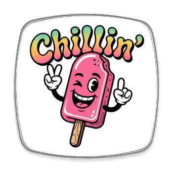 Dessin animé rétro Chillin Pink Popsicle - Magnet carré - blanc - Devant