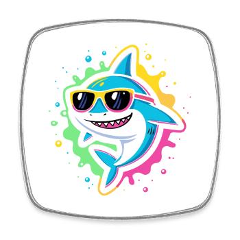 Neon Shark Pop Glasses - Square fridge magnet - white - Front