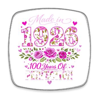 100 Years Woman Gift - 1926 Birthday Floral - Square fridge magnet - white - Front