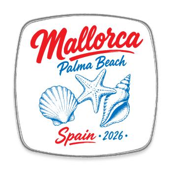 Malle 2026 Majorque, Palma Beach Espagne 2026 - Magnet carré - blanc - Devant