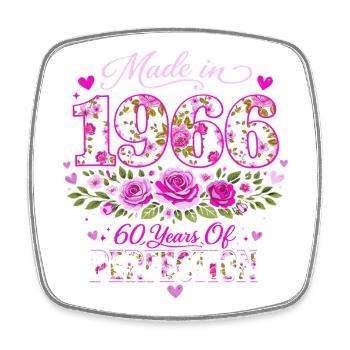 Woman's 60th Birthday Gift - 1966 Birthday Floral - Square fridge magnet - white - Front