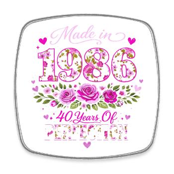 Woman's 40th Birthday Gift - 1986 Floral Birthday - Square fridge magnet - white - Front