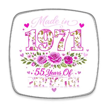 Cadeau 55 Ans Femme - Anniversaire 1971 Floral - Magnet carré - blanc - Devant