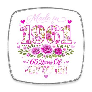 Woman's 65th Birthday Gift - 1961 Floral Birthday - Square fridge magnet - white - Front