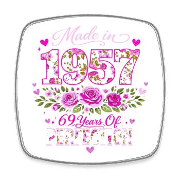 69 Years Woman Gift - 1957 Birthday Floral - Square fridge magnet - white - Front