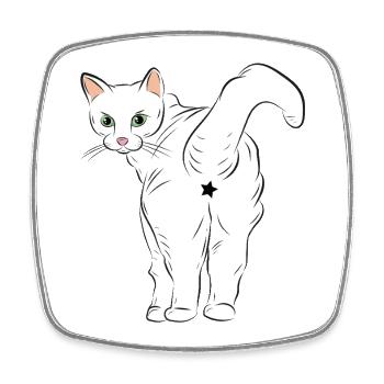 Weiße Katze mit Sternlogo - Viereckiger Kühlschrankmagnet - Weiß - Vorne