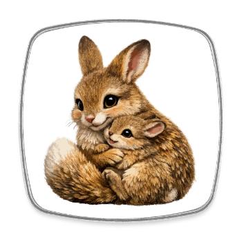 Hare hug mother and cub - Square fridge magnet - white - Front