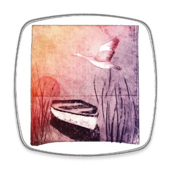 Boat on the lake - hand carved artwork - Square fridge magnet - white - Front