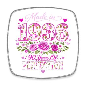 Woman's 90th Birthday Gift - 1936 Floral Birthday - Square fridge magnet - white - Front