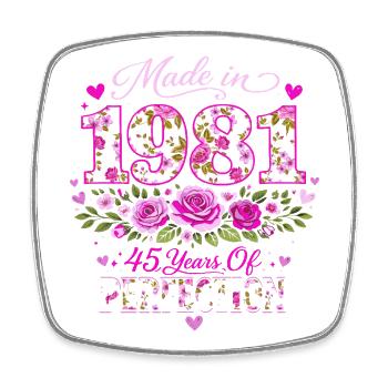 45 Years Woman Gift - 1981 Birthday Floral - Square fridge magnet - white - Front