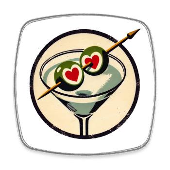 Heart Eyes Martini Olive Retro - Square fridge magnet - white - Front