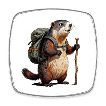 Marmotte randonneur en trek - Magnet carré - blanc - Devant