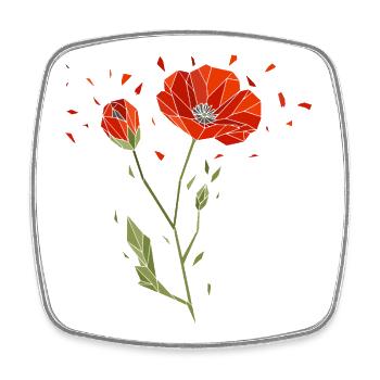 Geometric Poppy Low Poly Floral Design - Square fridge magnet - white - Front