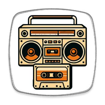 Retro Boombox Graphic Orange - Square fridge magnet - white - Front