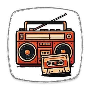 Retro boombox and cassette - Square fridge magnet - white - Front