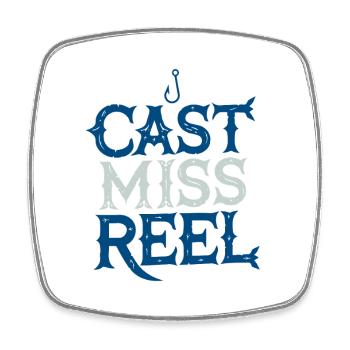 Wurf: Miss Reel Angelhaken Typografie - Viereckiger Kühlschrankmagnet - Weiß - Vorne