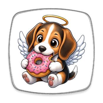 Mignon ange Rapetou avec des ailes en forme de beignet cartoon - Magnet carré - blanc - Devant