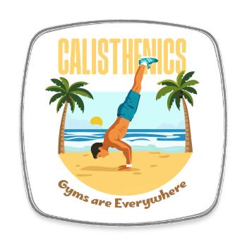 Calisthenics on the beach - Square fridge magnet - white - Front