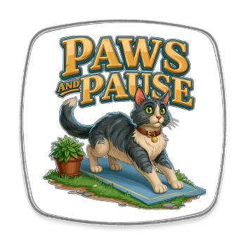 Pattes et pause Drôle d’étirements de yoga chat sur le tapis - Magnet carré - blanc - Devant