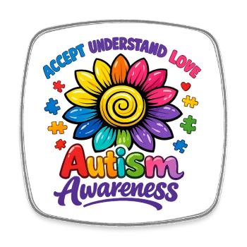 Autism Awareness Sunflower - Square fridge magnet - white - Front