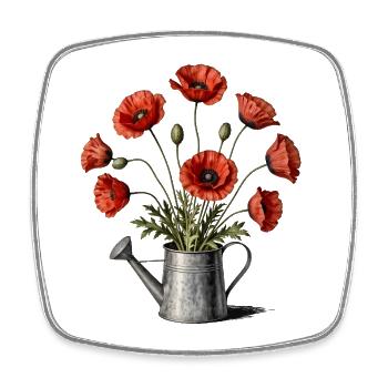 Mohnblumen in einer Gießkanne - Viereckiger Kühlschrankmagnet - Weiß - Vorne