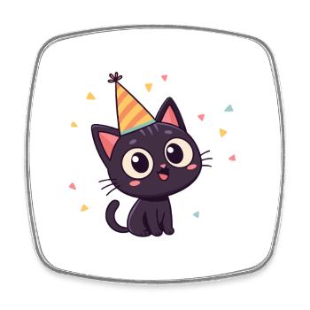 Black Cat Party Hat - Square fridge magnet - white - Front