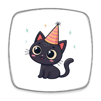 Kitten Party Kawaii Hat - Square fridge magnet - white - Front