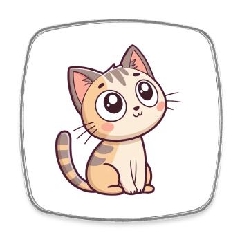 Chaton Kawaii Regard Étoilé - Magnet carré - blanc - Devant
