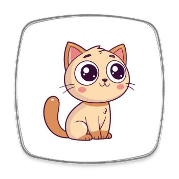 Kawaii Beige Katze Süßes Lächeln - Viereckiger Kühlschrankmagnet - Weiß - Vorne