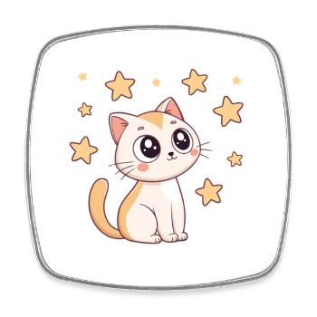 Chat étoilé kawaii - Magnet carré - blanc - Devant