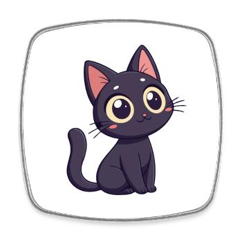 Chat noir kawaii aux yeux énormes - Magnet carré - blanc - Devant