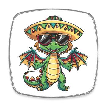 Dragon Funny Sombrero - Square fridge magnet - white - Front