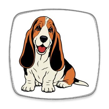 Basset-Hound_Hund_sitzendd_farbig - Viereckiger Kühlschrankmagnet - Weiß - Vorne